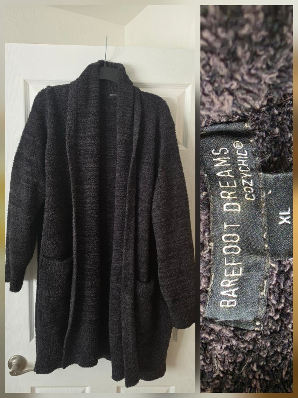 Barefoot dreams Cardigan SZ XL CozyChic Circle Dark Gray Pockets QVWCC1057